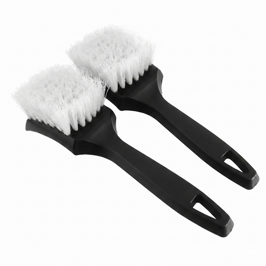 White Car Tire & Detailing Brush  - 2-Pack Stiff Bristle Scrubber for Wheels, Mats, and Upholstery