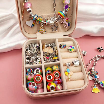 Purple Kids DIY Bead Jewelry Making Kit - 68 Pcs Alloy & Plastic Charm Bracelet & Necklace Set with Storage Box, Creative Birthday Gift for Girls