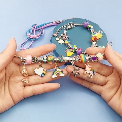 Purple Kids DIY Bead Jewelry Making Kit - 68 Pcs Alloy & Plastic Charm Bracelet & Necklace Set with Storage Box, Creative Birthday Gift for Girls