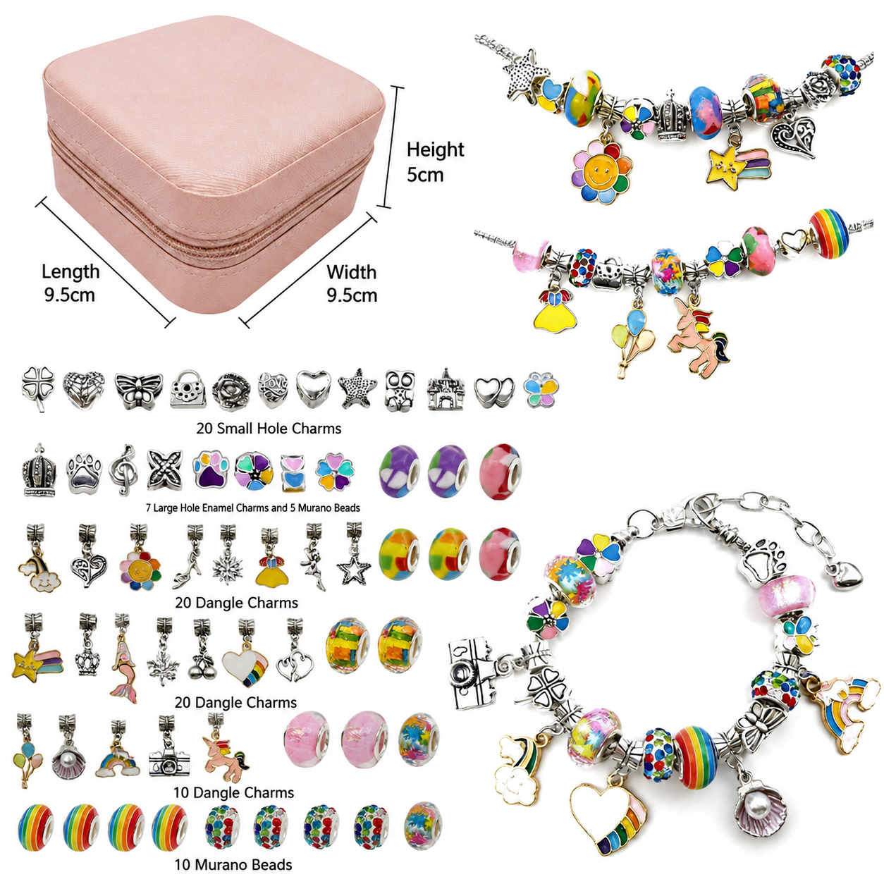Red Kids DIY Bead Jewelry Making Kit - 68 Pcs Alloy & Plastic Charm Bracelet & Necklace Set with Storage Box, Creative Birthday Gift for Girls