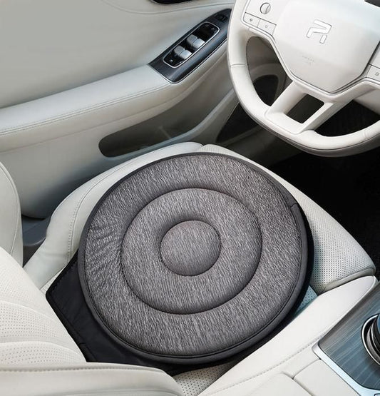 Grey 360° Swivel Car Seat Cushion – Portable Rotating Transfer Aid for Elderly, Pregnant Women & Mobility Support