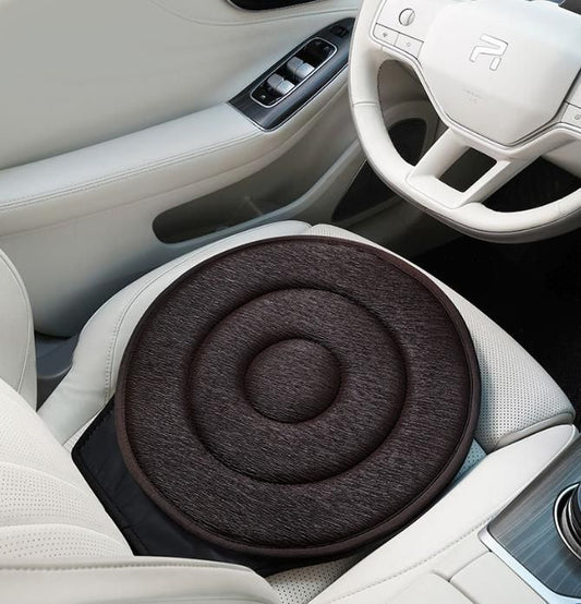 Brown 360° Swivel Car Seat Cushion – Portable Rotating Transfer Aid for Elderly, Pregnant Women & Mobility Support