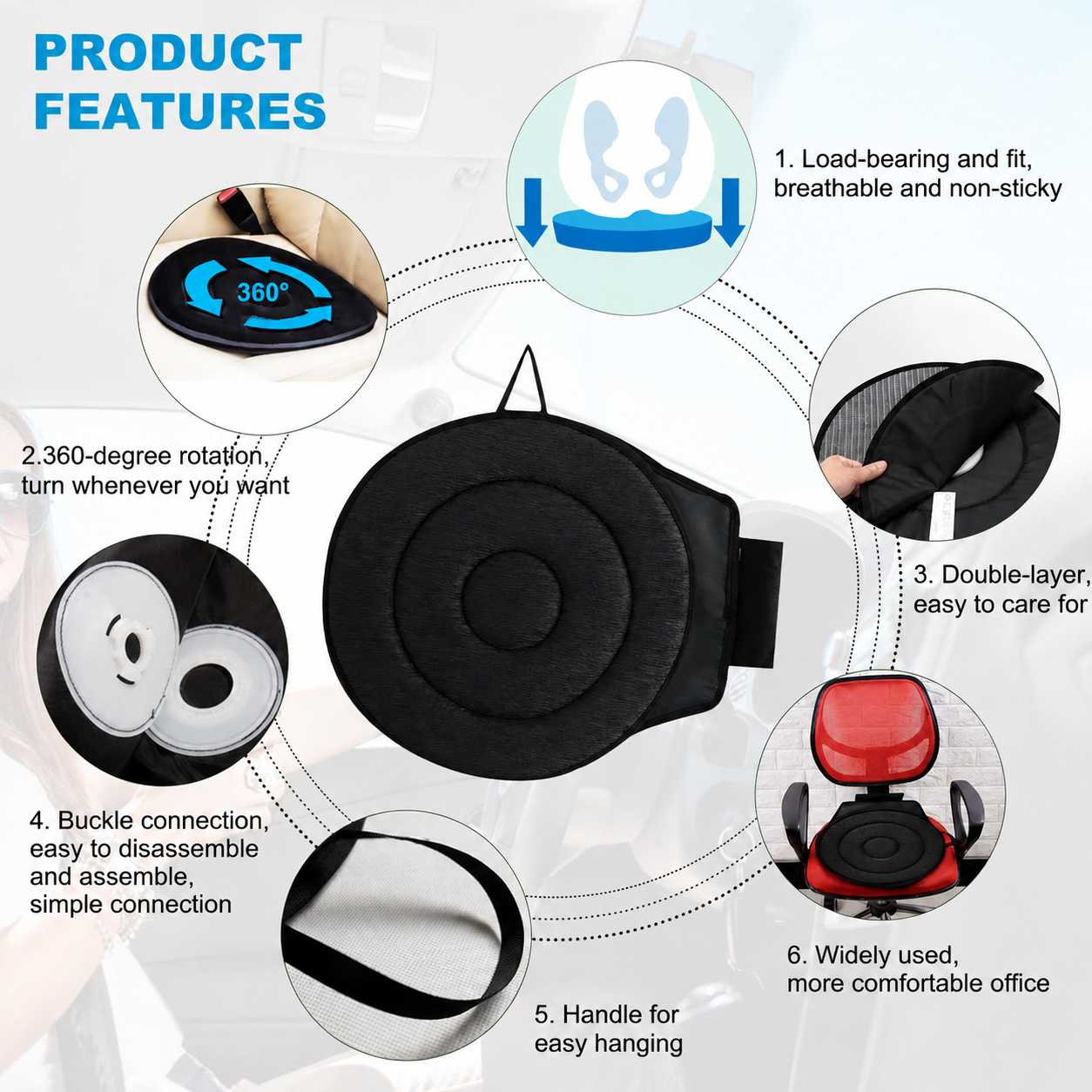 Red 360° Swivel Car Seat Cushion – Portable Rotating Transfer Aid for Elderly, Pregnant Women & Mobility Support