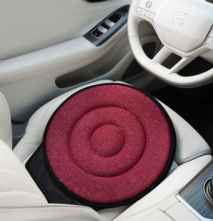 Dark Red 360° Swivel Car Seat Cushion – Portable Rotating Transfer Aid for Elderly, Pregnant Women & Mobility Support