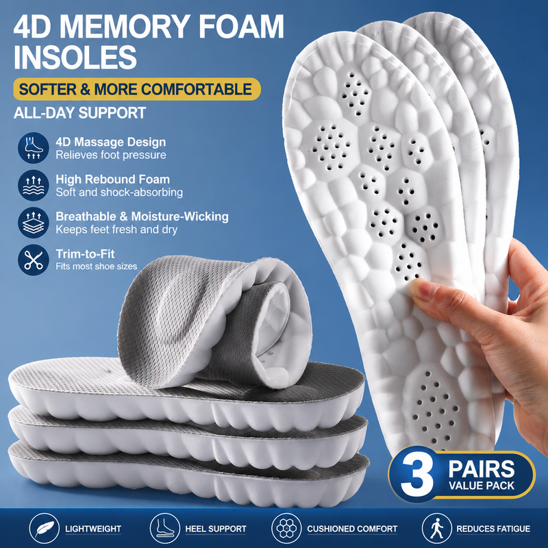 3 Pairs Grey 4D Cloud Insoles for Men and Women Insoles Super Soft Anti-Fatigue, Shock Absorption, Relieve Foot Pain  (AU 12–13)