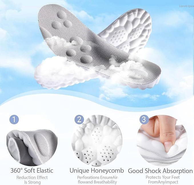 3 Pairs Black 4D Cloud Insoles for Men and Women Insoles Super Soft Anti-Fatigue, Shock Absorption, Relieve Foot Pain  (AU 8–9 )