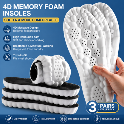3 Pairs Black 4D Cloud Insoles for Men and Women Insoles Super Soft Anti-Fatigue, Shock Absorption, Relieve Foot Pain  (AU 10–11)
