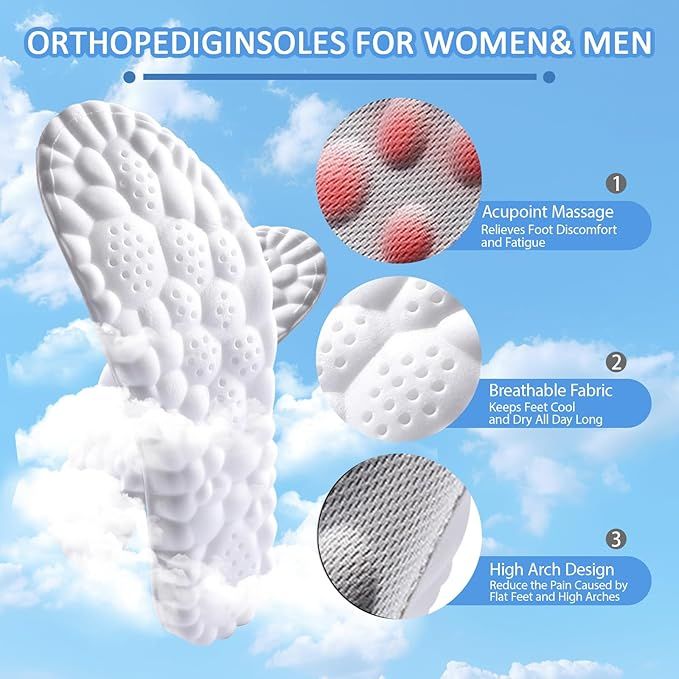 3 Pairs Black 4D Cloud Insoles for Men and Women Insoles Super Soft Anti-Fatigue, Shock Absorption, Relieve Foot Pain  (AU 14–15)