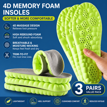 3 Pairs Green and Grey 4D Cloud Insoles for Men and Women Insoles Super Soft Anti-Fatigue, Shock Absorption, Relieve Foot Pain  (AU 8–9 )