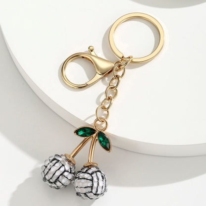 2 Pcs White volleyball design Creative Sports Ball Cherry Keychain – Cute Resin Charm for Car Keys, Bags & Backpacks