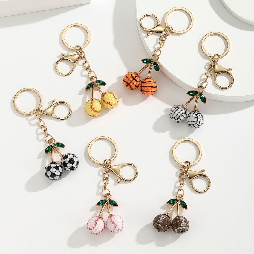 2 Pcs White volleyball design Creative Sports Ball Cherry Keychain – Cute Resin Charm for Car Keys, Bags & Backpacks
