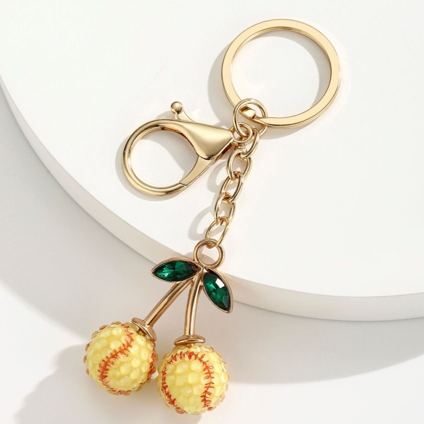 2 Pcs Yellow baseball shape Creative Sports Ball Cherry Keychain – Cute Resin Charm for Car Keys, Bags & Backpacks