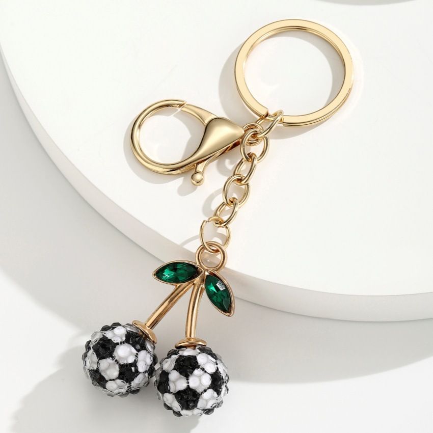 2 Pcs Black and white soccer ball design Creative Sports Ball Cherry Keychain – Cute Resin Charm for Car Keys, Bags & Backpacks