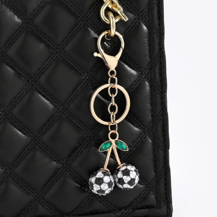 2 Pcs Black and white soccer ball design Creative Sports Ball Cherry Keychain – Cute Resin Charm for Car Keys, Bags & Backpacks