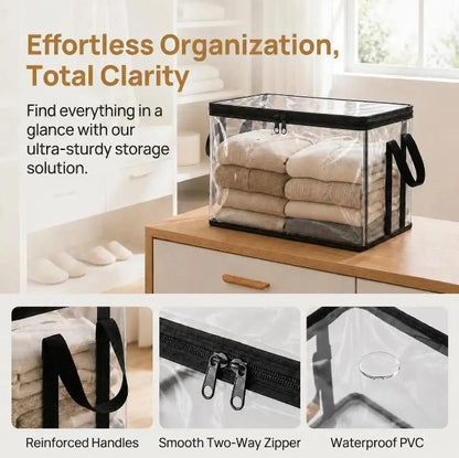 3 Pcs Large Clear PVC Book Storage Box – Foldable, Dustproof & Transparent Organizer with Handles for Home, Classroom & Office (38×24×32cm)