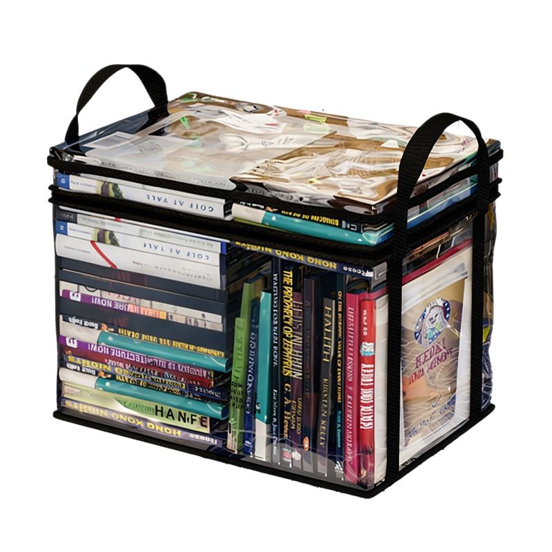 3 Pcs Large Clear PVC Book Storage Box – Foldable, Dustproof & Transparent Organizer with Handles for Home, Classroom & Office (38×24×32cm)