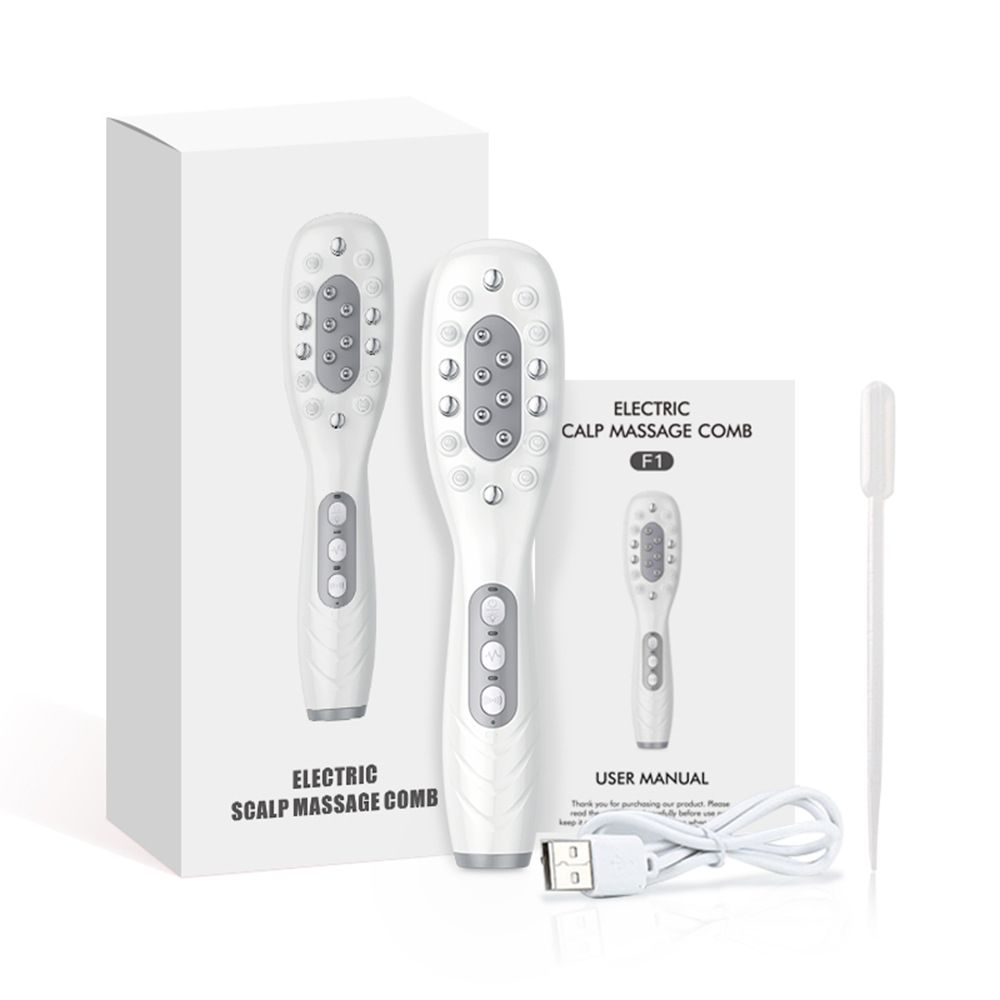 White Smart Scalp Massage Comb with EMS, LED Light Therapy & Vibration â€“ Rechargeable Hair Growth Applicator