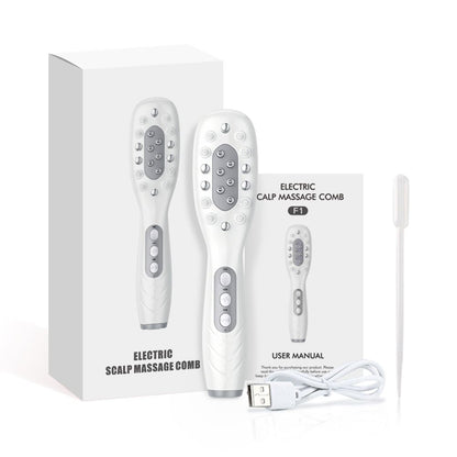 White Smart Scalp Massage Comb with EMS, LED Light Therapy & Vibration â€“ Rechargeable Hair Growth Applicator
