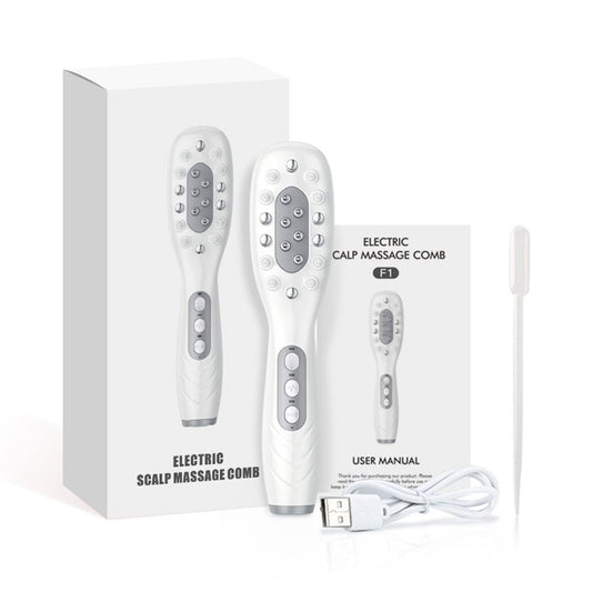 White Smart Scalp Massage Comb with EMS, LED Light Therapy & Vibration â€“ Rechargeable Hair Growth Applicator