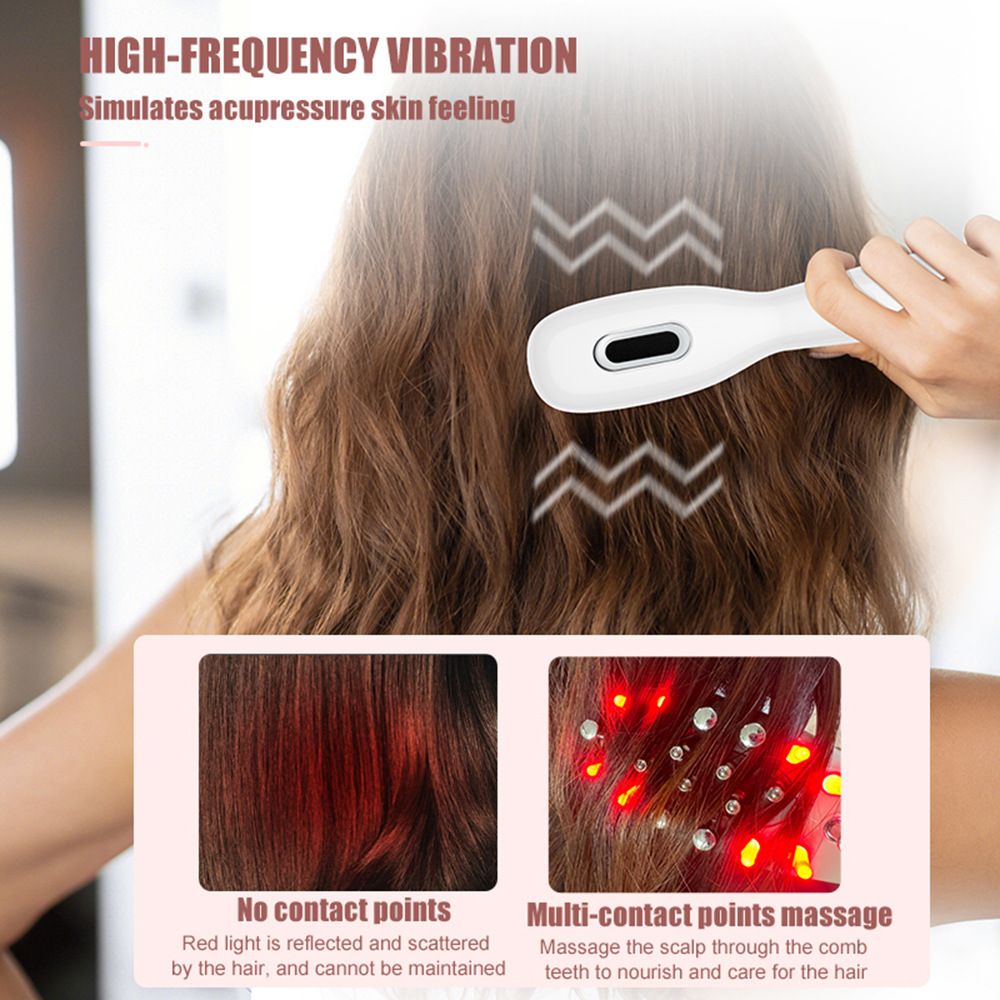 White Smart Scalp Massage Comb with EMS, LED Light Therapy & Vibration â€“ Rechargeable Hair Growth Applicator