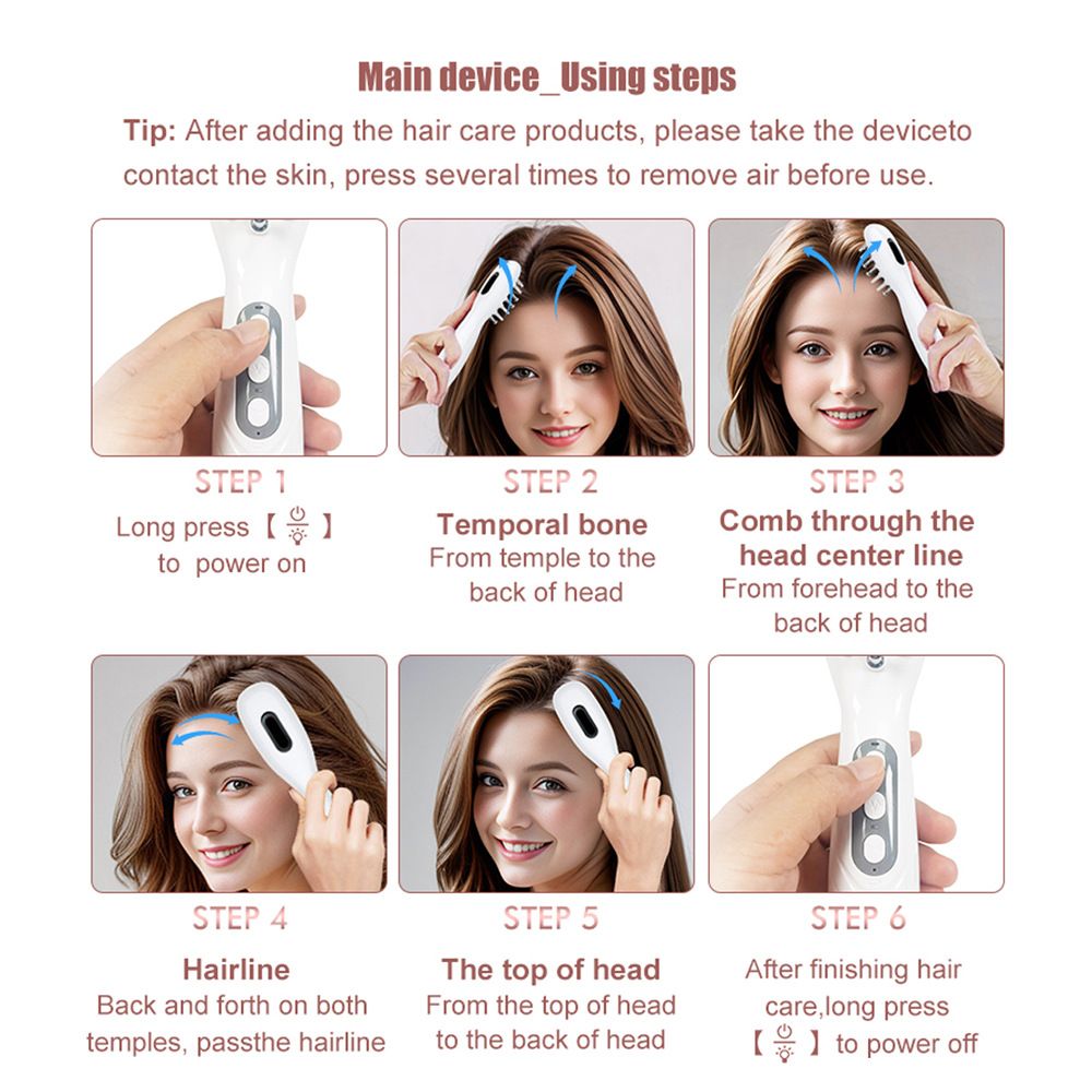 White Smart Scalp Massage Comb with EMS, LED Light Therapy & Vibration â€“ Rechargeable Hair Growth Applicator