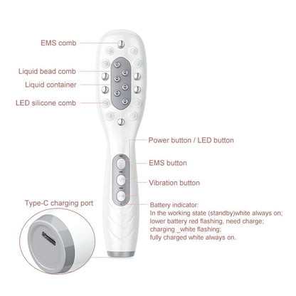 White Smart Scalp Massage Comb with EMS, LED Light Therapy & Vibration â€“ Rechargeable Hair Growth Applicator