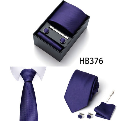 HB376 Purple Premium Men's 4-Piece Formal Tie Set -  Necktie, Pocket Square, Cufflinks, and Tie Clip in a Luxury Gift Box