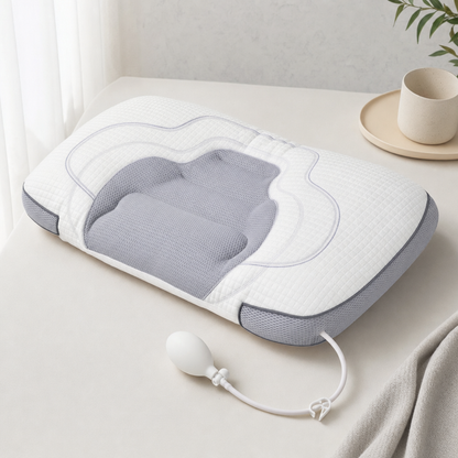 Adjustable Height Air Chamber Pillow - 48 x 74 cm Polyester Fibre Neck Support Pillow with Breathable Design for Personalised Adult Sleep Comfort