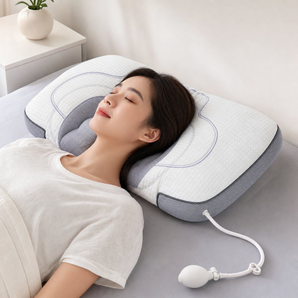 Adjustable Height Air Chamber Pillow - 48 x 74 cm Polyester Fibre Neck Support Pillow with Breathable Design for Personalised Adult Sleep Comfort