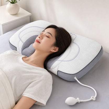 Adjustable Height Air Chamber Pillow - 48 x 74 cm Polyester Fibre Neck Support Pillow with Breathable Design for Personalised Adult Sleep Comfort