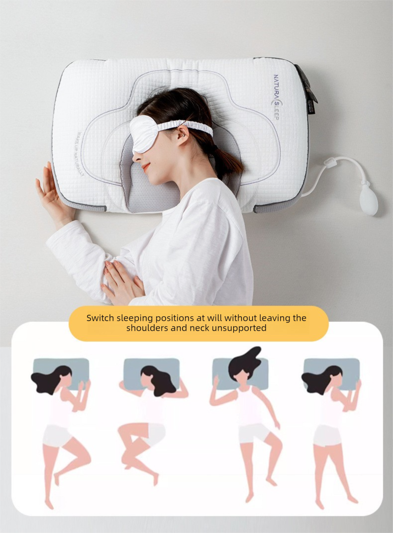 Adjustable Height Air Chamber Pillow - 48 x 74 cm Polyester Fibre Neck Support Pillow with Breathable Design for Personalised Adult Sleep Comfort