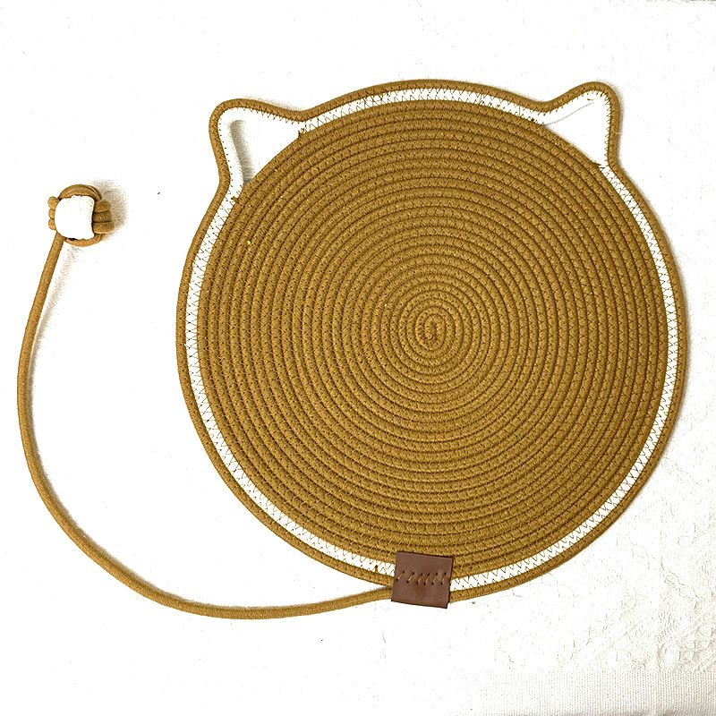 Brown Durable Cat Scratching Mat with Attached Toy Ball - Washable and Multi-Functional, Ideal for Cats' Scratching and Sleeping - 50cm Diameter