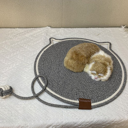 Grey Durable Cat Scratching Mat with Attached Toy Ball - Washable and Multi-Functional, Ideal for Cats' Scratching and Sleeping - 50cm Diameter