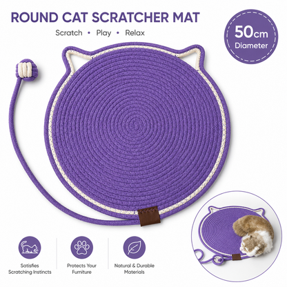 Purple Durable Cat Scratching Mat with Attached Toy Ball - Washable and Multi-Functional, Ideal for Cats' Scratching and Sleeping - 50cm Diameter