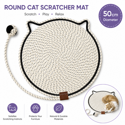 Beige Durable Cat Scratching Mat with Attached Toy Ball - Washable and Multi-Functional, Ideal for Cats' Scratching and Sleeping - 50cm Diameter