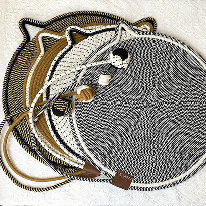 Green Durable Cat Scratching Mat with Attached Toy Ball - Washable and Multi-Functional, Ideal for Cats' Scratching and Sleeping - 50cm Diameter
