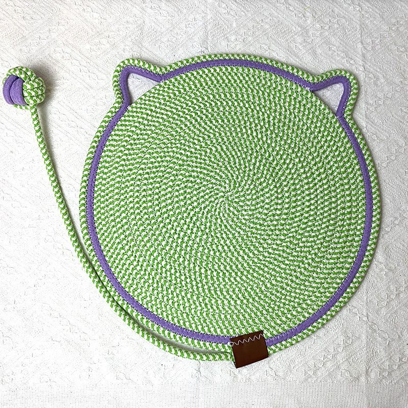 Green Durable Cat Scratching Mat with Attached Toy Ball - Washable and Multi-Functional, Ideal for Cats' Scratching and Sleeping - 50cm Diameter