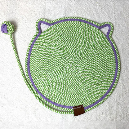 Green Durable Cat Scratching Mat with Attached Toy Ball - Washable and Multi-Functional, Ideal for Cats' Scratching and Sleeping - 50cm Diameter