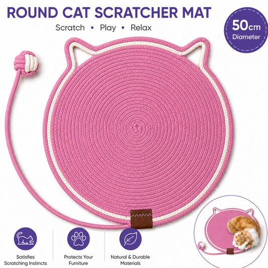 Pink Durable Cat Scratching Mat with Attached Toy Ball - Washable and Multi-Functional, Ideal for Cats' Scratching and Sleeping - 50cm Diameter