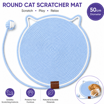 Blue Durable Cat Scratching Mat with Attached Toy Ball - Washable and Multi-Functional, Ideal for Cats' Scratching and Sleeping - 50cm Diameter