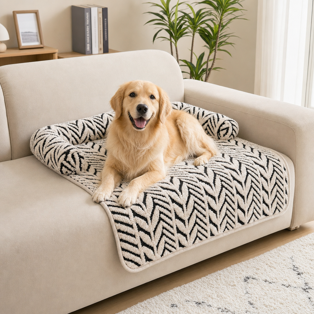 Black Plush Pet Bed Mat - 60 x 80 cm Polyester Fibre - Thickened Soft Cushion, Scratch Resistant Surface, Non Slip Base for Cats and Dogs
