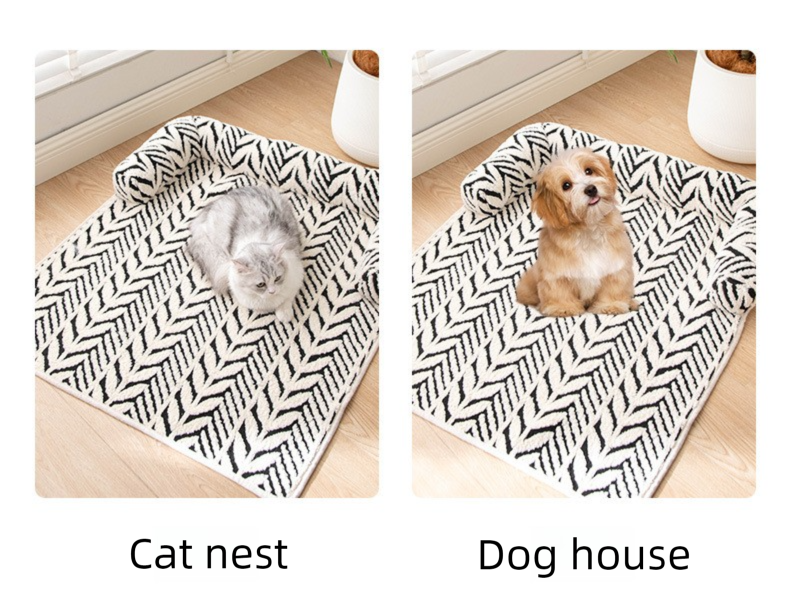 Grey Plush Pet Bed Mat - 60 x 80 cm Polyester Fibre - Thickened Soft Cushion, Scratch Resistant Surface, Non Slip Base for Cats and Dogs