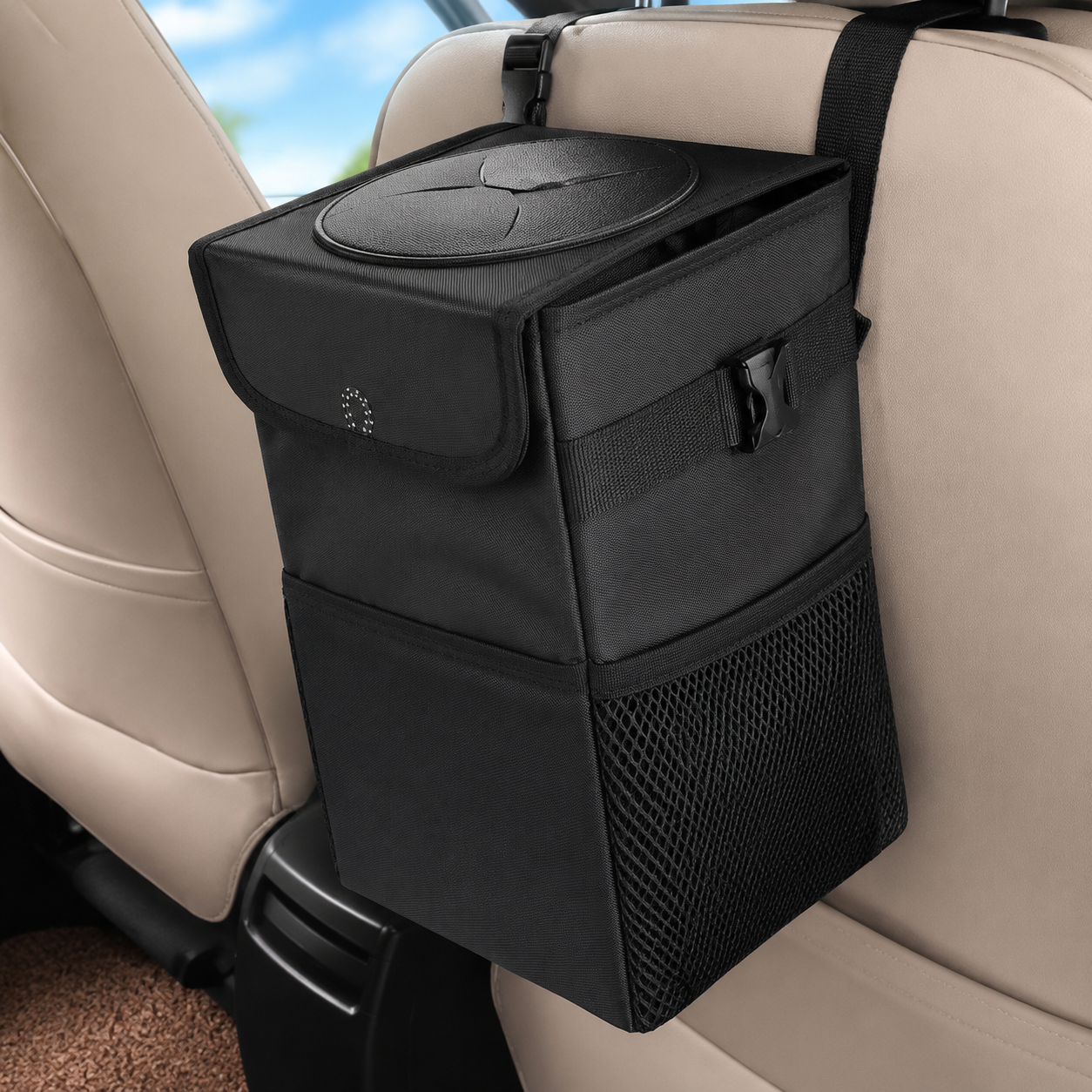 Collapsible Car Rubbish Bin - Oxford Cloth with Vinyl Lining, Compact 15 x 16 x 25 cm Car Storage Organiser for Road Trips and Everyday Vehicle Use