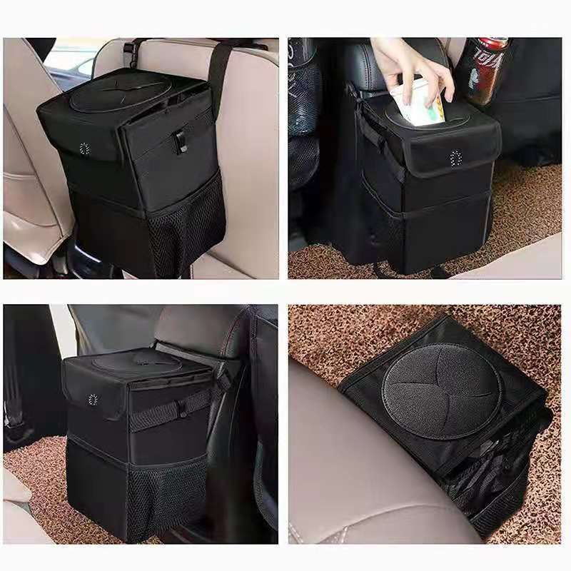 Collapsible Car Rubbish Bin - Oxford Cloth with Vinyl Lining, Compact 15 x 16 x 25 cm Car Storage Organiser for Road Trips and Everyday Vehicle Use