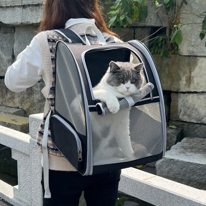 Black Breathable Pet Carrier Backpack - 35 x 29 x 41 cm Oxford Fabric Travel Bag with Mesh Ventilation, Structured Support and Plush Mat for Cats and Small Dogs