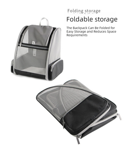 Black Breathable Pet Carrier Backpack - 35 x 29 x 41 cm Oxford Fabric Travel Bag with Mesh Ventilation, Structured Support and Plush Mat for Cats and Small Dogs