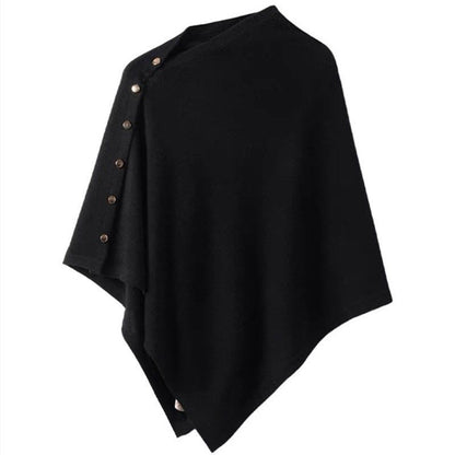 Black Women's Winter Shawl Wrap - 140 x 56 cm Polyester Two Way Knitted Cape Scarf, Warm Lightweight Layer for Everyday Outfits, Work and Travel