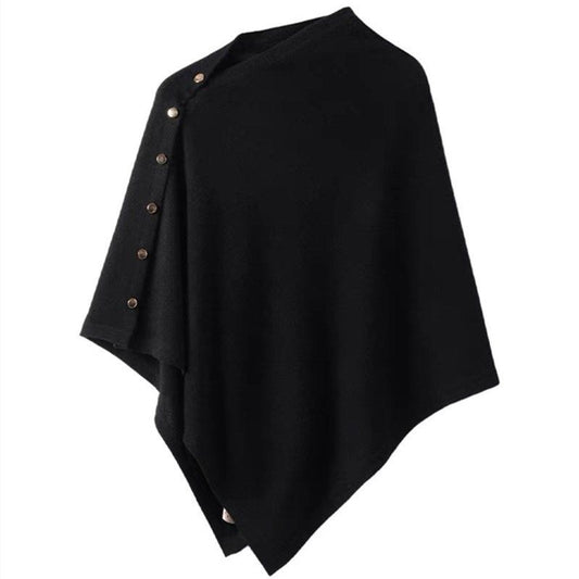 Black Women's Winter Shawl Wrap - 140 x 56 cm Polyester Two Way Knitted Cape Scarf, Warm Lightweight Layer for Everyday Outfits, Work and Travel