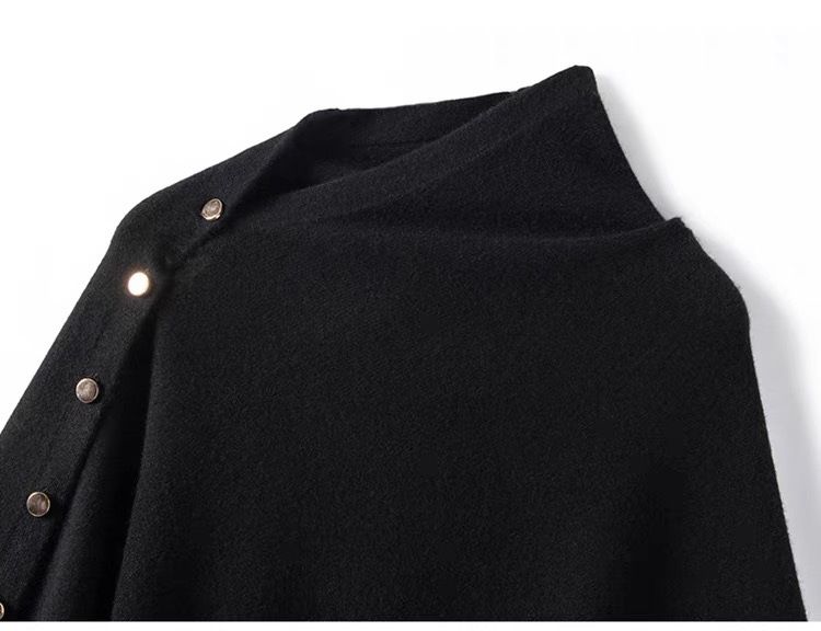 Black Women's Winter Shawl Wrap - 140 x 56 cm Polyester Two Way Knitted Cape Scarf, Warm Lightweight Layer for Everyday Outfits, Work and Travel