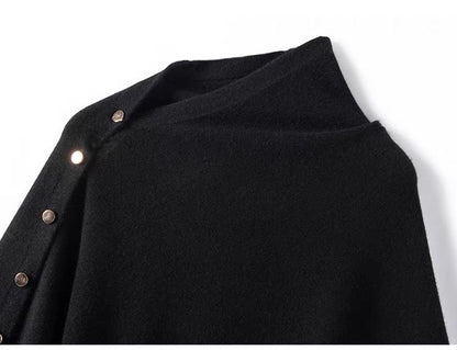 Black Women's Winter Shawl Wrap - 140 x 56 cm Polyester Two Way Knitted Cape Scarf, Warm Lightweight Layer for Everyday Outfits, Work and Travel